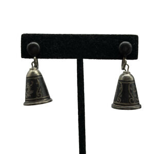 Vintage Siam Sterling Silver 3D Bell Screw Back Earrings